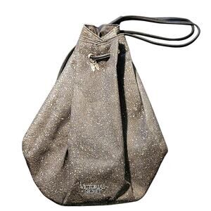 Victoria’s Secret Gray Silver Glitter Sling Backpack NWOT Drawstring Angel Charm
